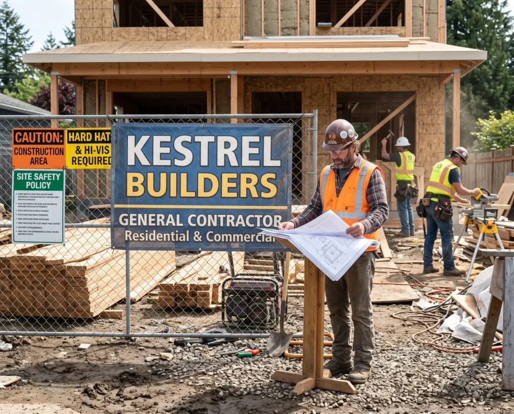 Custom printed apparel and signage for General Contractors