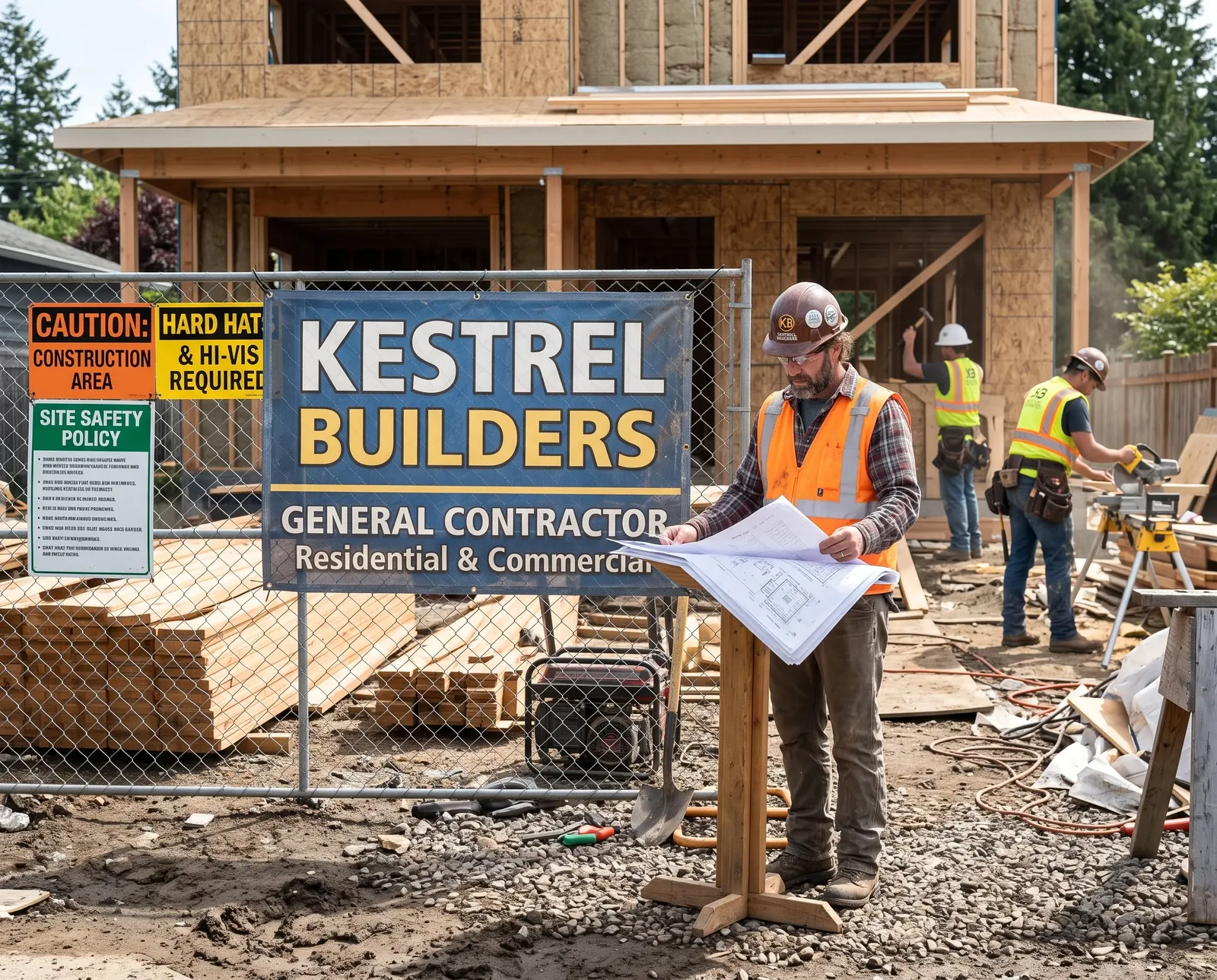 Custom printed apparel and signage for General Contractors